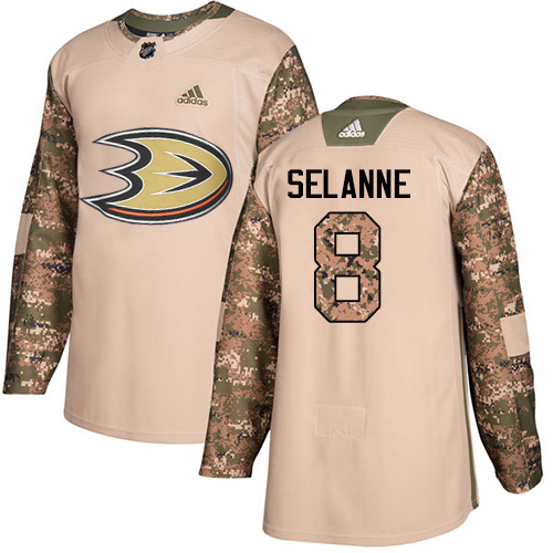 Adidas Anaheim Ducks #8 Teemu Selanne Camo Authentic 2017 Veterans Day Stitched Jersey Men's