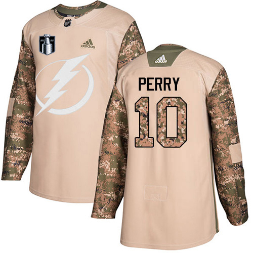 Adidas Tampa Bay Lightning #10 Corey Perry Camo Authentic 2022 Stanley Cup Final Patch Veterans Day Stitched Jersey Men's