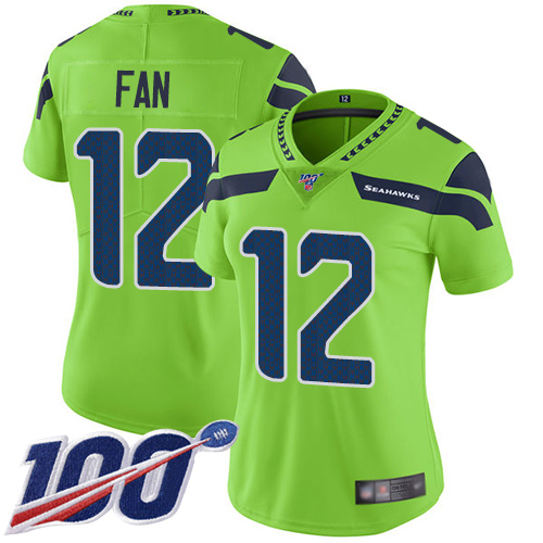 Seahawks #12 Fan Green Women's Stitched Limited Rush 100th Season Jersey