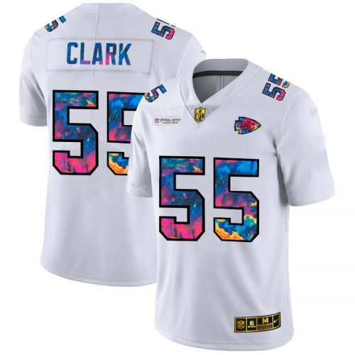 Kansas City Kansas City Chiefs #55 Frank Clark Men's White Multi-Color 2020 Crucial Catch Limited Jersey Men's