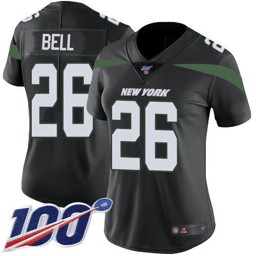 New York Jets #26 Le'Veon Bell Black Alternate Women's Stitched 100th Season Vapor Limited Jersey Womens