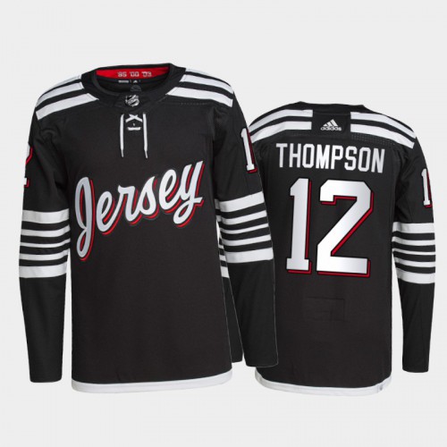 Adidas New Jersey Devils #12 Tyce Thompson Men's 2021-22 Alternate Authentic Jersey - Black Men's