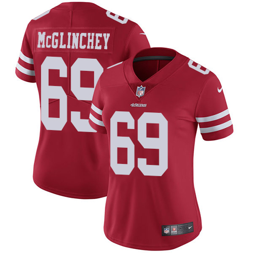 San Francisco 49ers #69 Mike McGlinchey Red Team Color Women's Stitched Vapor Untouchable Limited Jersey Womens