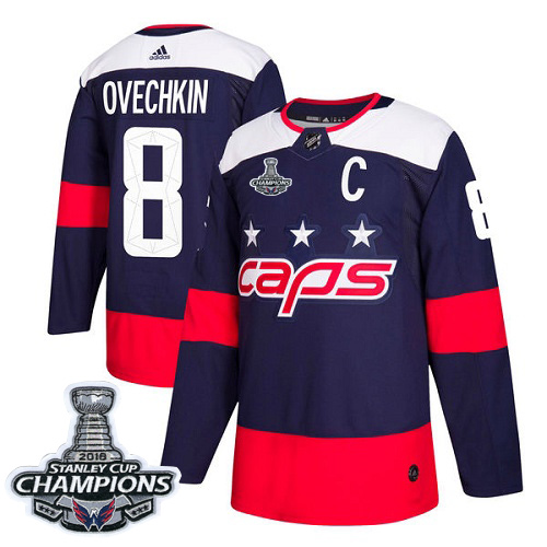 Adidas Washington Capitals #8 Alex Ovechkin Navy Authentic 2018 Stadium Series Stanley Cup Final Champions Stitched Jersey Men's