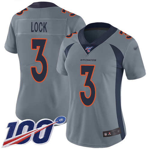 Denver Broncos #3 Drew Lock Gray Women's Stitched Limited Inverted Legend 100th Season Jersey Womens