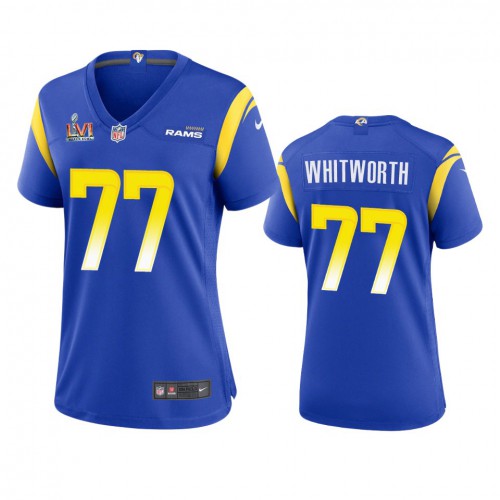 Los Angeles Los Angeles Rams #77 Andrew Whitworth Women's Super Bowl LVI Patch Game Jersey - Royal Womens