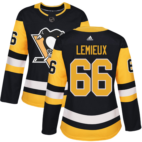 Adidas Pittsburgh Penguins #66 Mario Lemieux Black Home Authentic Women's Stitched Jersey Womens