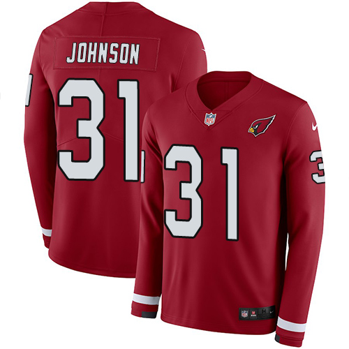 Arizona Cardinals #31 David Johnson Red Team Color Men's Stitched Limited Therma Long Sleeve Jersey Men's