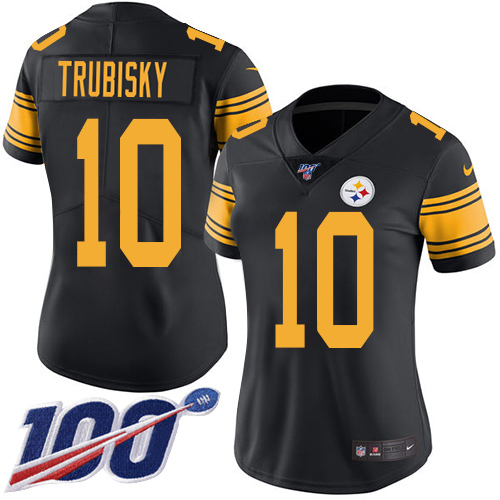 Steelers #10 Mitchell Trubisky Black Women's Stitched Limited Rush 100th Season Jersey