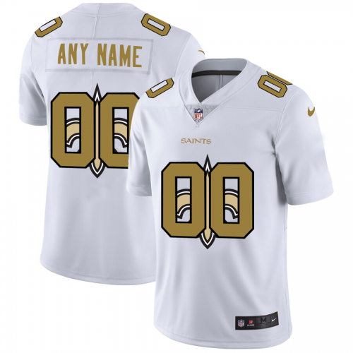 New Orleans Saints Custom White Men's Team Logo Dual Overlap Limited Jersey