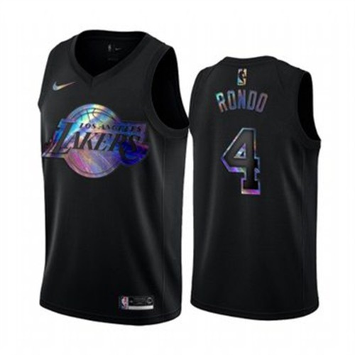 Los Angeles Lakers #4 Rajon Rondo Mens Iridescent Holographic Collection Jersey - Black Mens