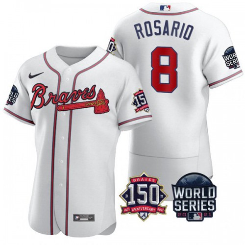 Atlanta Atlanta Braves #8 Eddie Rosario Men's 150th Anniversary 2021 World Series Authentic Jersey - White Men's