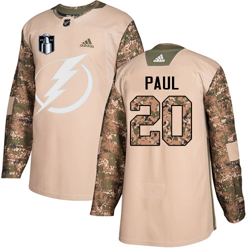 Adidas Tampa Bay Lightning #20 Nicholas Paul Camo Authentic 2022 Stanley Cup Final Patch Veterans Day Stitched Youth Jersey Youth