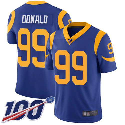 Rams #99 Aaron Donald Royal Blue Alternate Youth Stitched 100th Season Vapor Limited Jersey
