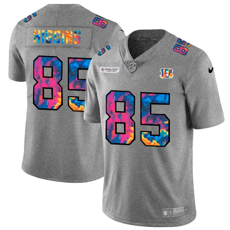 Cincinnati Bengals #85 Tee Higgins Men's Multi-Color 2020 Crucial Catch Jersey Greyheather