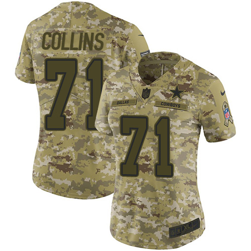 Dallas Cowboys #71 La'el Collins Camo Women's Stitched Limited 2018 Salute to Service Jersey Womens