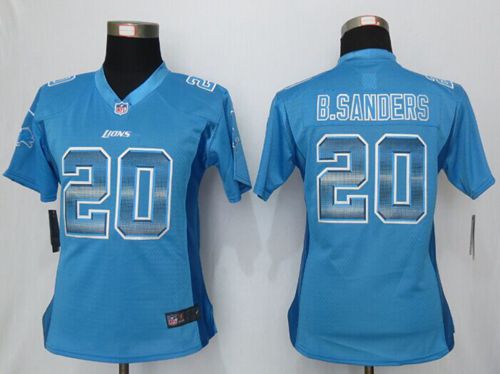 Lions #20 Barry Sanders Light Blue Team Color Women's Stitched Elite Strobe Jersey