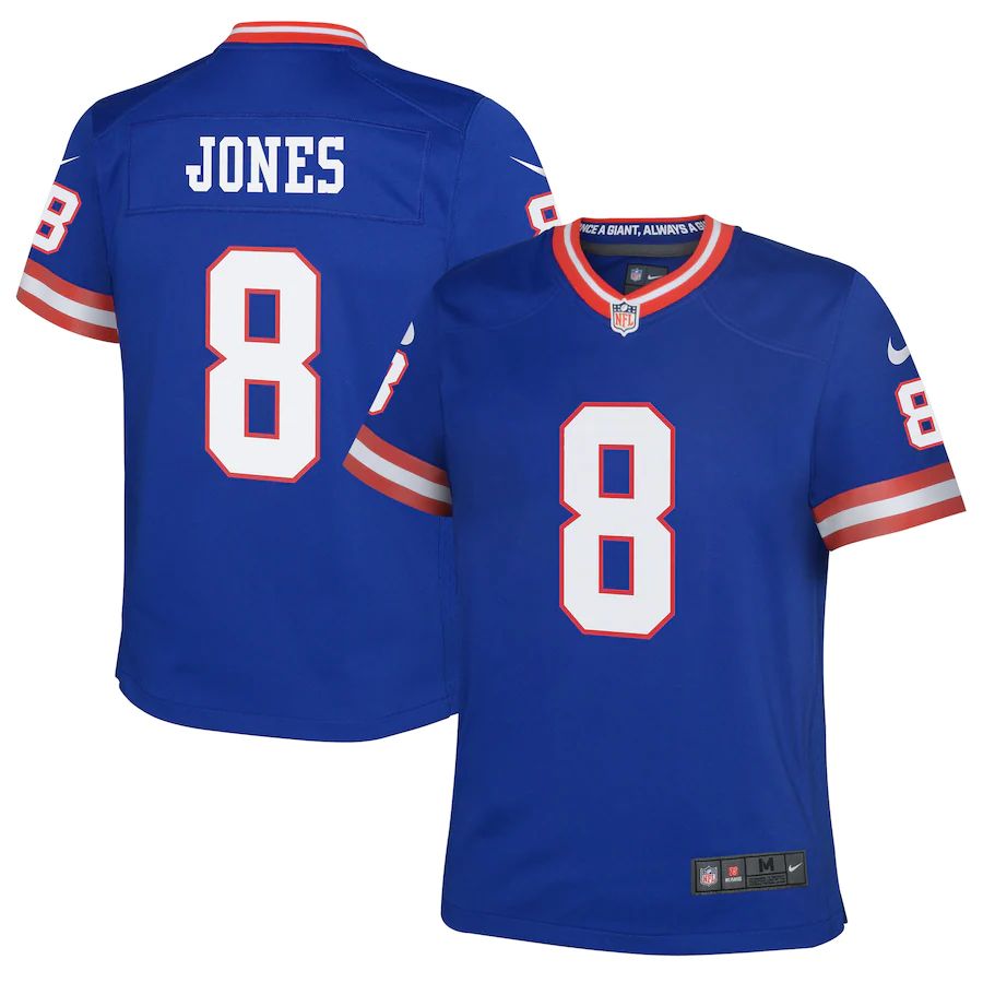 New York Giants #8 Daniel Jones Royal Youth Classic Player Game Jersey