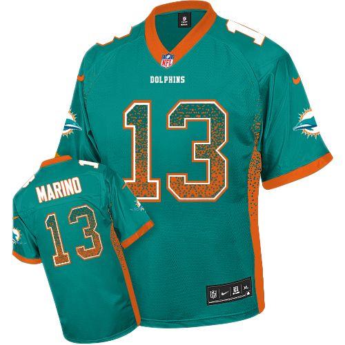 Dolphins #13 Dan Marino Aqua Green Team Color Men's Stitched Elite Drift Fashion Jersey