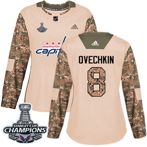 Adidas Washington Capitals #8 Alex Ovechkin Camo Authentic 2017 Veterans Day Stanley Cup Final Champions Women's Stitched Jersey Womens