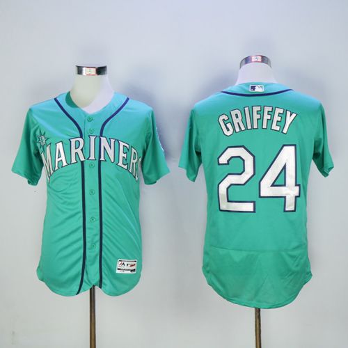 Seattle Mariners #24 Ken Griffey Green Flexbase Authentic Collection 2016 Hall Of Fame Patch Stitched Jersey Men's