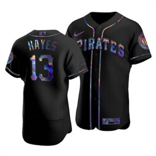 Pittsburgh Pittsburgh Pirates #13 Ke_Bryan Hayes Men's Iridescent Holographic Collection Jersey - Black Men's