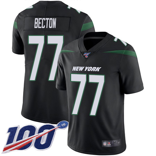 New York Jets #77 Mekhi Becton Black Alternate Men's Stitched 100th Season Vapor Untouchable Limited Jersey Men's