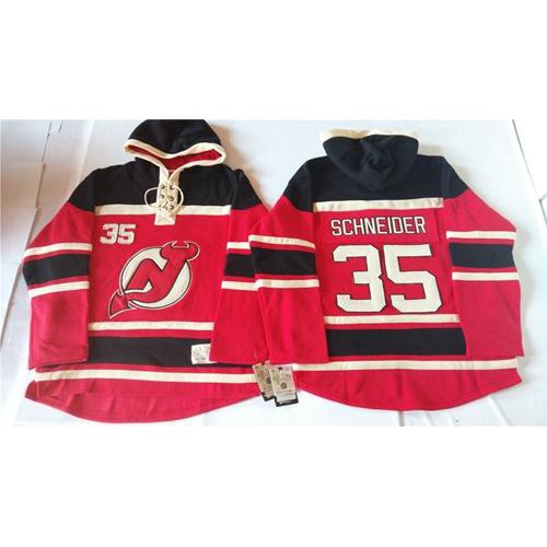 New Jersey Devils #35 Cory Schneider Red Sawyer Hooded Sweatshirt Stitched Jersey Men's