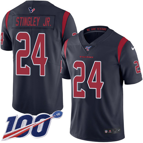 Texans #24 Derek Stingley Jr. Navy Blue Youth Stitched Limited Rush 100th Season Jersey
