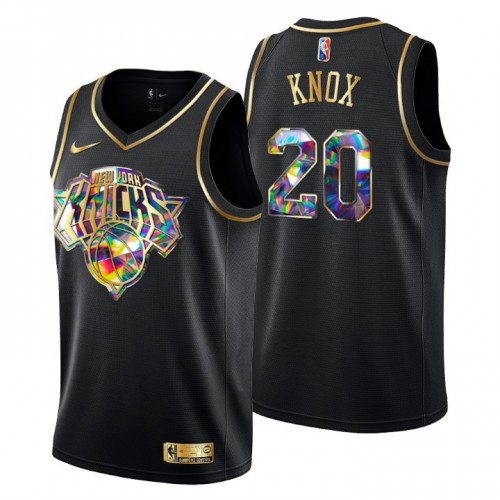 New York New York Knicks #20 Kevin Knox Mens Golden Edition Diamond Logo 2021/22 Swingman Jersey - Black Mens