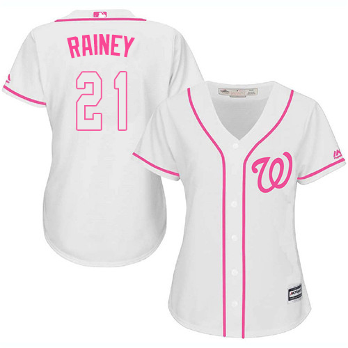 Washington Nationals #21 Tanner Rainey White/Pink Fashion Women's Stitched Jersey Womens