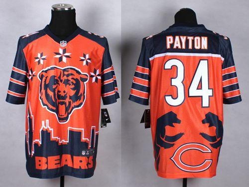 Bears #34 Walter Payton Orange Men's Stitched Elite Noble Fashion Jersey