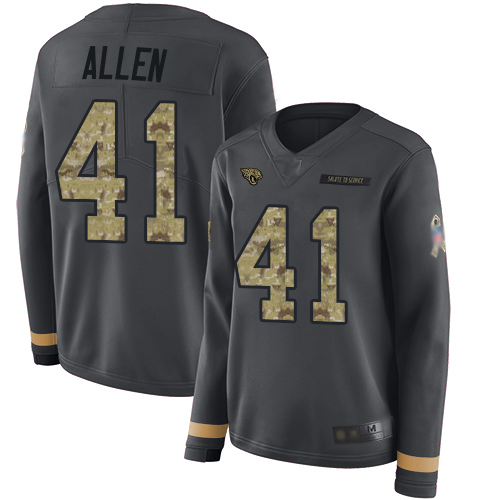Jaguars #41 Josh Allen Anthracite Salute To Service Women's Stitched Limited Therma Long Sleeve Jersey
