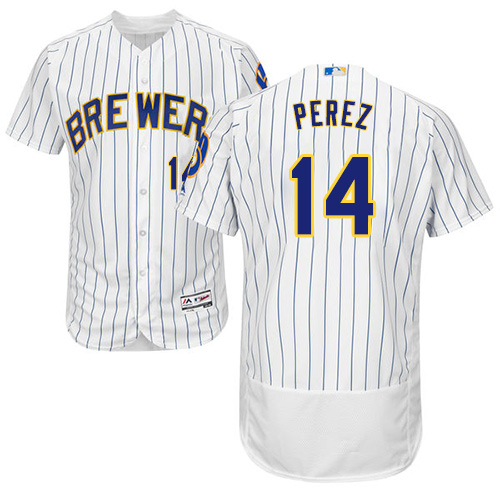 Milwaukee Brewers #14 Hernan Perez White Strip Flexbase Authentic Collection Stitched Jersey Men's