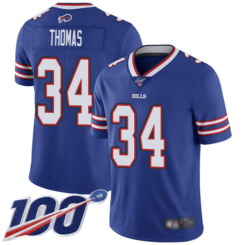Buffalo Bills #34 Thurman Thomas Royal Blue Team Color Men's Stitched 100th Season Vapor Limited Jersey Men's
