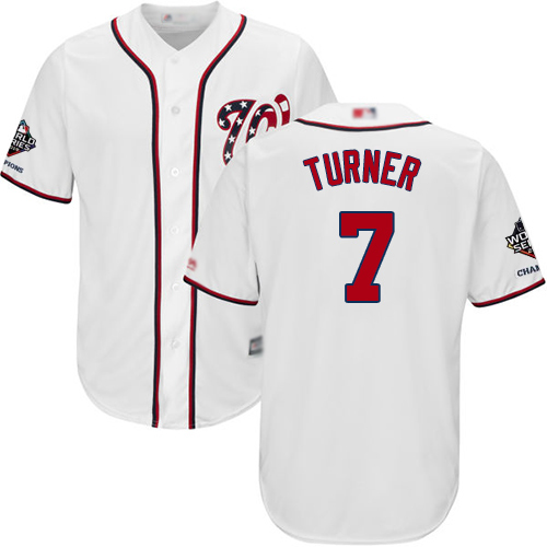Washington Nationals #7 Trea Turner White Cool Base 2019 World Series Champions Stitched Youth Jersey Youth