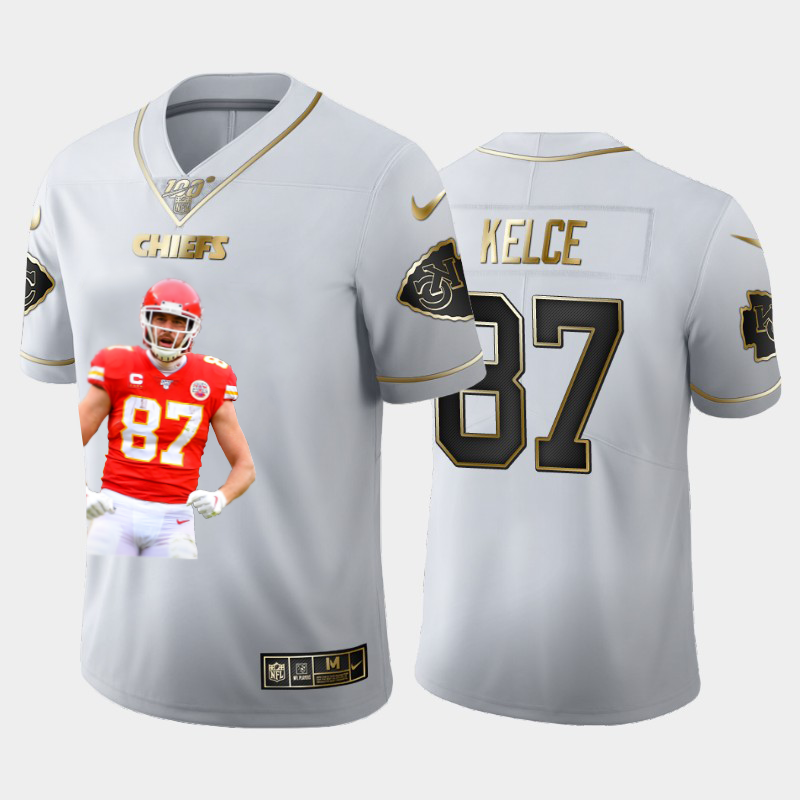 Kansas City Chiefs #87 Travis Kelce Team Hero 7 Vapor Limited 100 Jersey White Golden