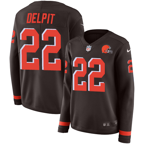 Cleveland Browns #22 Grant Delpit Brown Team Color Women's Stitched Limited Therma Long Sleeve Jersey Womens