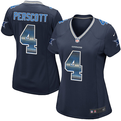 Cowboys #4 Dak Prescott Navy Blue Team Color Women's Stitched Elite Strobe Jersey