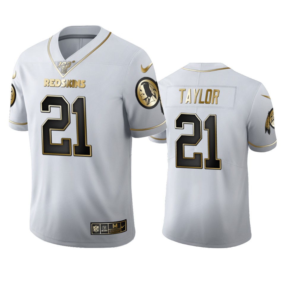Washington Commanders #21 Sean Taylor Men's White Golden Edition Vapor Limited 100 Jersey