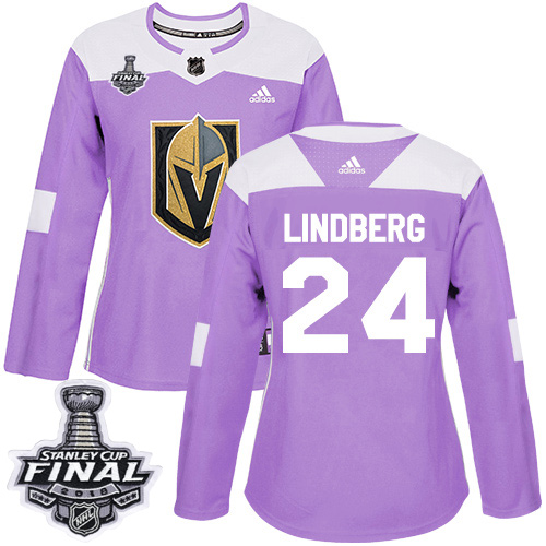 Adidas Golden Vegas Golden Knights #24 Oscar Lindberg Purple Authentic Fights Cancer 2018 Stanley Cup Final Women's Stitched Jersey Womens