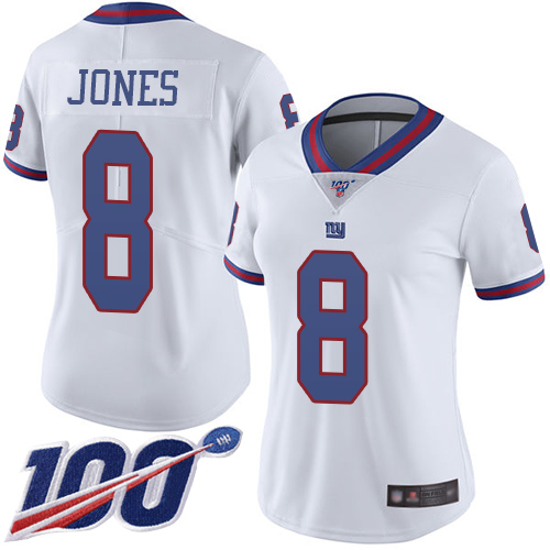 Giants #8 Daniel Jones White Women's Stitched Limited Rush 100th Season Jersey