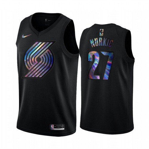 Portland Trail Blazers #27 Jusuf Nurkic Mens Iridescent Holographic Collection Jersey - Black Mens