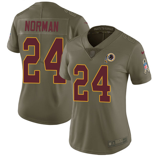 Washington Commanders #24 Josh Norman Olive Women's Stitched Limited 2017 Salute to Service Jersey Womens
