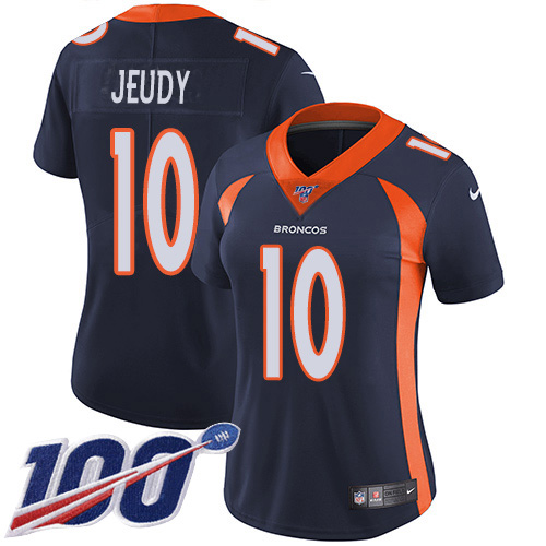 Broncos #10 Jerry Jeudy Navy Blue Alternate Women's Stitched 100th Season Vapor Untouchable Limited Jersey