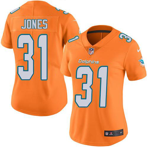 Miami Dolphins #31 Byron Jones Orange Women's Stitched Limited Rush Jersey Womens