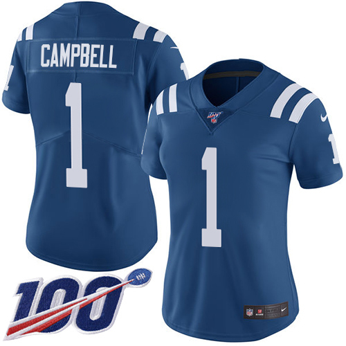 Colts #1 Parris Campbell Royal Blue Team Color Women's Stitched 100th Season Vapor Limited Jersey