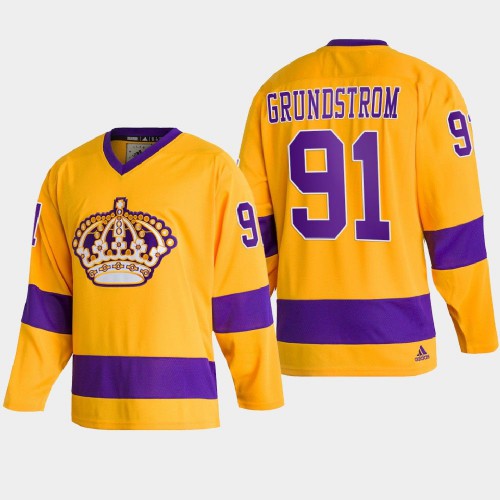 Adidas Los Angeles Kings #91 Carl Grundstrom Team Classics Gold Men's 2022 Throwback Jersey Men's