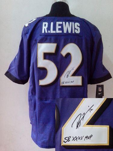 Ravens #52 Ray Lewis Purple Team Color Men's Stitched Elite Autographed Jersey