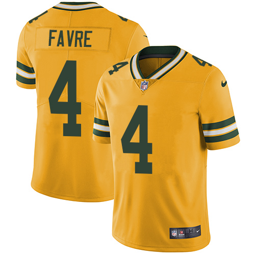 Green Bay Packers #4 Brett Favre Yellow Youth Stitched Limited Rush Jersey Youth